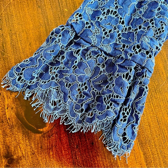 Blue lace blouse by Rafaela Size Medium. Like New 3/4 bell sleeve. - Picture 3 of 5
